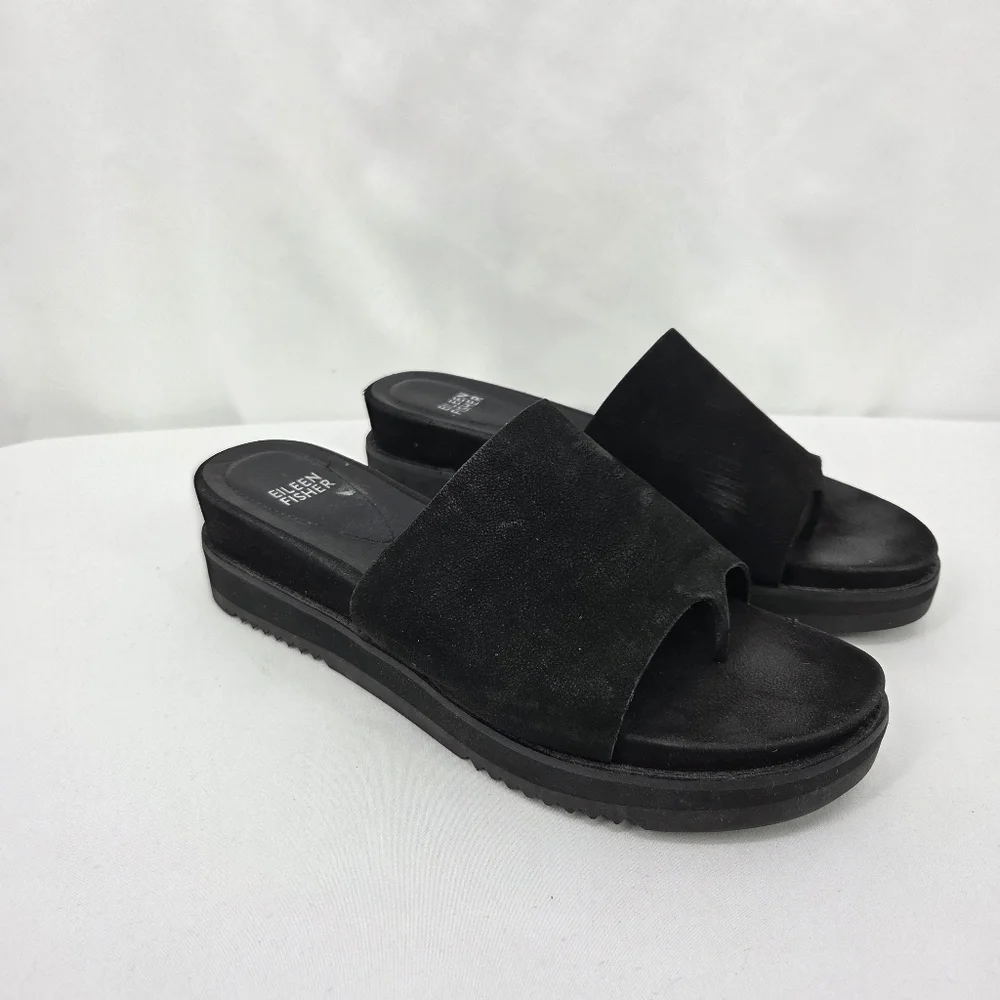 Eileen Fisher Touch Tumbled Nubuck Leather Flatform Sandal sz 9